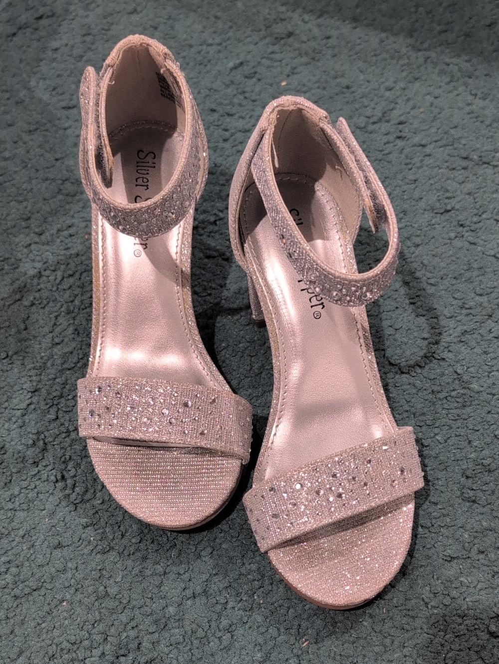 Silver Slipper Girls Size 12 Silver Sparkle Ankle-Strap Heels